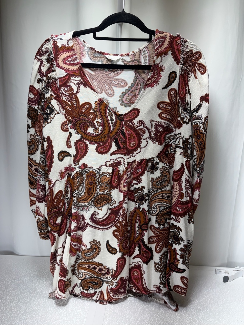 Cato Cream Paisley V-Neck Tunic with Rust and Brown Details 4421